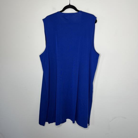 Misook Vest Womens 1X Blue Longline Open Front Duster Knit Pockets Sleeveless - Picture 2 of 10